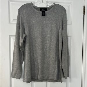 Nina Leonard Shimmering Gray Knit Top